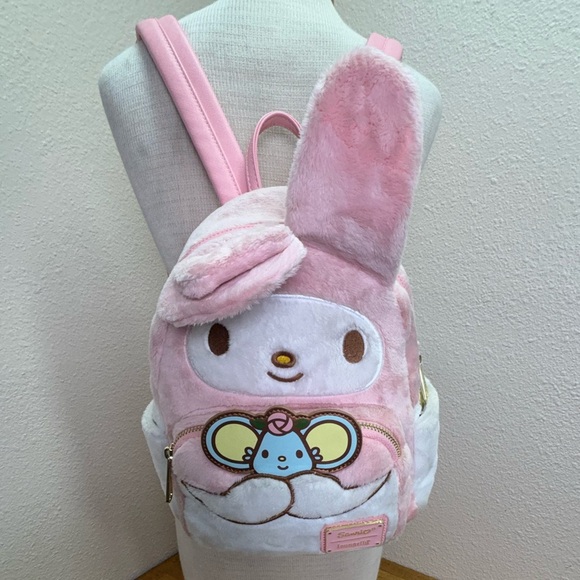 Loungefly Handbags - Loungefly Sanrio My Melody & Flat Mouse Plush Mini Backpack Pink Sherpa Kawaii